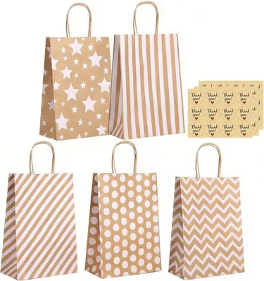 Imagen del producto de Bolsas de papel con asas, 30 unidades, 5 diseños, 16x8x22 cm, para regalos