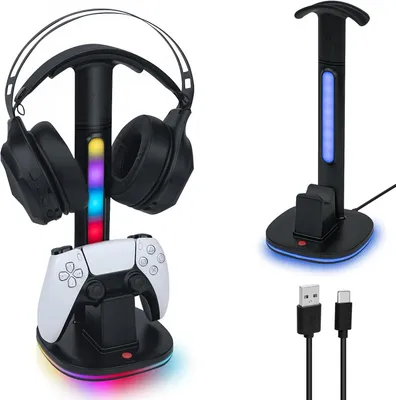 Productafbeelding van Headsetstandaard met Oplaadstation en RGB - Geschikt voor PS5 en Edge