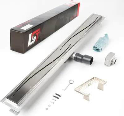 Produktbild von Duschrinne Stromlinie Wellen 900x70mm Ablaufrinne mit Edelstahl Siphon Haarsieb
