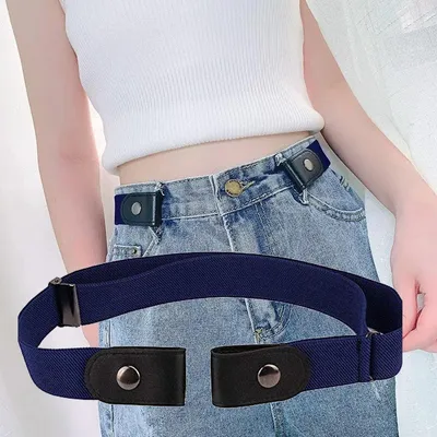 Image de CHPN – Ceinture sans boucle – Ceinture élastique – Ceinture – Ceinture – Bleu marine – Unie – Ceinture réglable – Longueur maximale : 104 cm