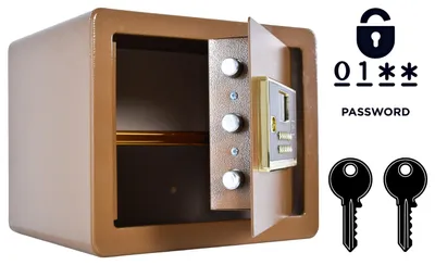 Obrázek produktu pro Obrněný domácí trezor s elektronickým zámkem a klíčem 30x36x30 cm hnědý