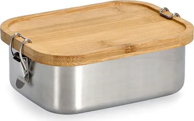 Produktbild von ZELLER 19372 Lunch Box mit Clipverschluss, Edelstahl/Bambus, ca. 18,4 x 13,5 x 7 cm