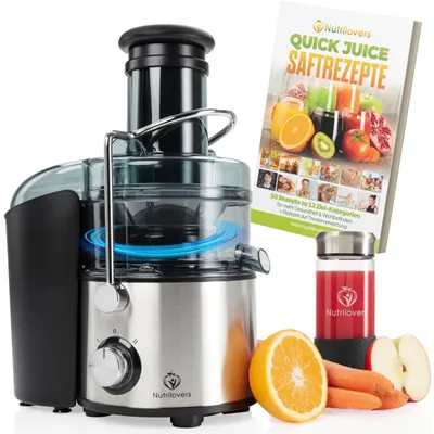 Saftzentrifuge 800W, XXL-Einwurf, Edelstahlsieb, BPA-frei, inkl. Flasche