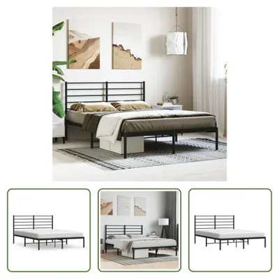 Produktbild von The Living Store Bettgestell mit Kopfteil Metall Schwarz 135x190 cm