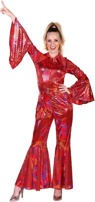 Produktbild von Disco Glitzer Anzug für Damen - Retro Party Kostüm | Rot Variante: XS