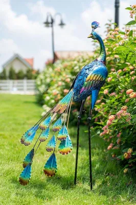 Produktbild von Famanu Gartenfigur Pfau - Metall, 1 m hoch, handbemalt