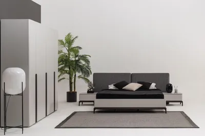 Produktbild von Bett Polster Design Luxus Doppel Hotel Betten Holz Möbel Hellgrau Loft