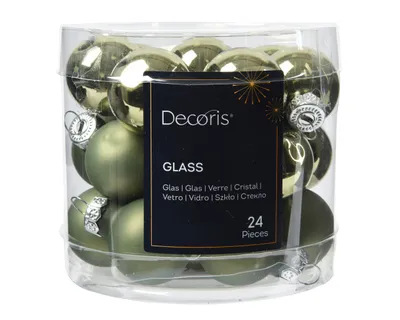 Produktbild von Set mit 24 Christbaumkugeln aus Glas 2,5cm Grün matt glänzend