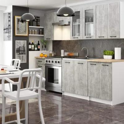 Produktbild von Gerade Küchenzeile für Fertighaus 240 cm VERMINA - Beton