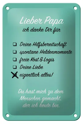 Produktbild von Blechschild Spruch 12x18cm Lieber Papa ich danke Schild