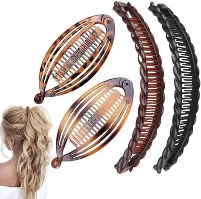Produktbild von 4 Bananen-Haarspangen, Fischschwanz-Haarspangen für Damen und Mädchen, Vintage-Haarspangen für Pferdeschwänze, Haarzubehör