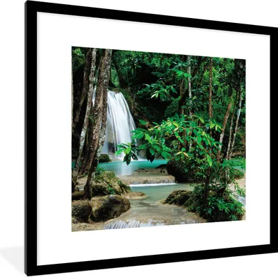 Produktbild von MuchoWow® Gerahmtes Poster Kleine Wasserfälle zwischen den Bäumen des Erawan-Nationalparks 40x40 cm - Poster mit Schwarzem Bilderrahmen Wandposter Rahmen Foto Bilder - Poster - Plakat im Rahmen