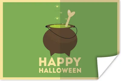 Produktbild von MuchoWow® Poster Happy Halloween" und ein Hexenkessel und Knochen auf grünem Hintergrund 120x80 cm - Bilder