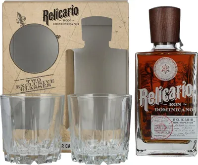 Produktbild von Relicario Reserva Ron Dominicano 12 Jahre + 2 Gläsern (Dominikanische Republik) alc 40% vol. 0,7L