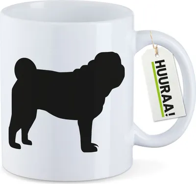 Produktbild von Huuraa Kaffeetasse Mops Silhouette 330ml Weiß Keramik Kaffeebecher Geschenkidee