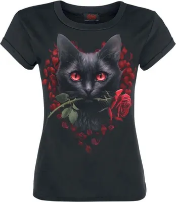 Produktbild von Spiral T-Shirt Damen Cat's Love schwarz Gothic, Rockwear 100% Baumwolle M