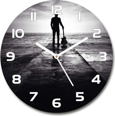 Produktbild von Wanduhr aus Glas 30fi Glasbild Glasuhr Gehärtetes Glas - weisse-zeiger - Guitarist on the pier