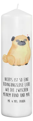 Produktbild von Mr. & Mrs. Panda Kerze Mops 29 x 8 cm XL - Weiß - Geschenk, Hund, Stumpenkerze, Liebe, Erinnerungskerze, Zylinderkerze, Pure, Knuffig, Wachskerze, Erinnerungslicht