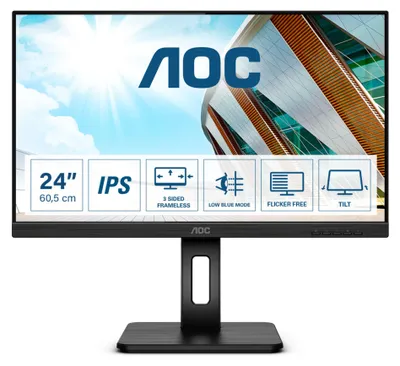Produktbild von 61cm/24" (1920x1080) AOC 24P2Q 16:9 4ms HDMI DVI VGA DisplayPort VESA Pivot Speaker Full HD Black