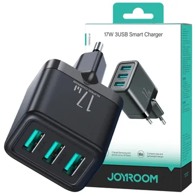 Zdjęcie produktu dla Ładowarka sieciowa Joyroom JR-TCN02 3xUSB-A 17W 3.4A - czarna