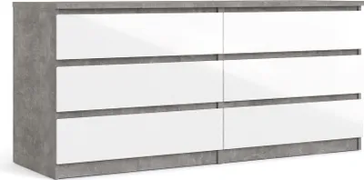 Produktbild von Nada Kommode breit mit 6 Schubladen, beton Nachbildung,weiss hochglanz.