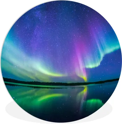 Produktbild von MuchoWow® Rundes Wandbild - Runde Bilder Nordlicht - Sternenhimmel - Reflexion Ø 60 cm Kreis Wanddekoration Kunststoff - Wandkreis - Wandschmuck - Wand Kreis - Das Schlafzimmer - Die Bilder - Wandmalerei - Kunst für das Haus - das Plastik