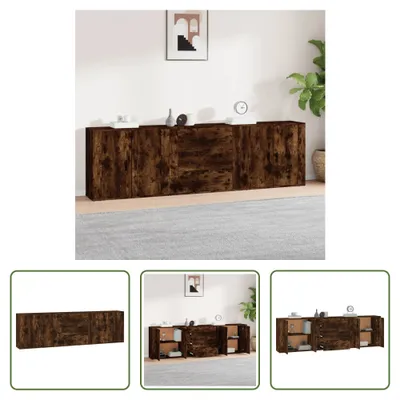 Produktbild von The Living Store Sideboards 3 Stk. Räuchereiche Holzwerkstoff