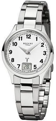 Produktbild von Regent Damen-Armbanduhr Elegant Analog-Digital Edelstahl-Armband silber Funkuhr-Uhr Ziffernblatt weiß URFR193