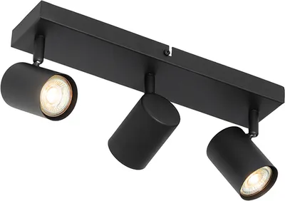 Produktbild von QAZQA - Moderne Deckenleuchte I Deckenlampe I Lampe I Leuchte schwarz 3-flammig Spotbalken-flammig verstellbar rechteckig - Jeana I Wohnzimmer I Schlafzimmer - Stahl Rechteckig - LED geeignet GU10