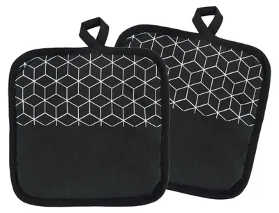 Produktbild von Topflappen aus Baumwolle, Schwarz, 17 x 17 cm, 2er Set, Hitzebeständig bis 250 °C
