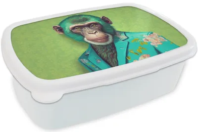 Produktbild von KitchenYeah® Lunchbox Brotzeit Brotdose 17x11 cm Affe - Colbert - Blumen - Neon - Porträt Kinder Brotzeitdose - Lunch Box - Kinder - Sandwich-Box - Schulbox - Lunch Boxen