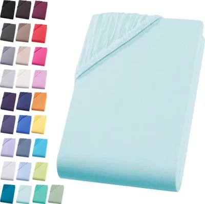 Produktbild von Jersey Spannbettlaken 180-200x200 cm Spannbettuch 100% Baumwolle Bettlaken, Aqua Blau