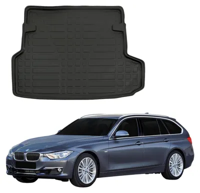 Image de Tapis De Coffre Sur Mesure Pour BMW 3 Series F31 2012-2019 5 Portes Kombi, Noir, Antidérapant, Bord Haut, Toutes Saisons