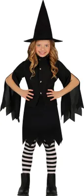 Produktbild von Hexe Kostüm Halloween Zauberin Magisches Kinderoutfit Mit Keckem Hut Und Faszinierendem Gewand Ideal Für Kleine Gruselfans Schwarzer Kontrast Mystische Aura, Größe: 98/104 Farbe: Schwarz