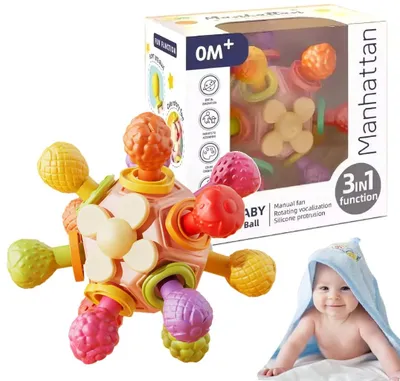 Zdjęcie produktu dla Zabawka Sensoryczna Kolorowa Gryzak Grzechotka Kula Wypustki