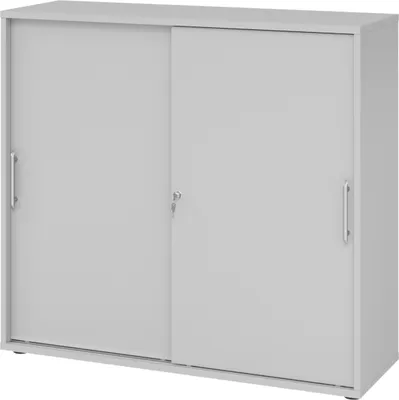 Produktbild von bümö Schiebetürenschrank office - 3 Ordnerhöhen - Griff: Relinggriff (Kunststoff), Nachbildung: Grau