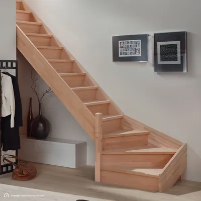 Produktbild von Holztreppe Intercon Savoy | Buche | 1/4 gewendelter Verlauf | Linkswendelung | ohne Geländer | mit Setzstufen