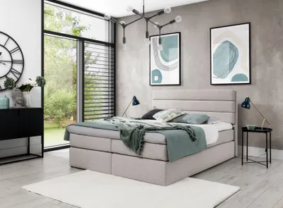 Produktbild von Boxspringbett Schlafzimmerbett Bett DAVINO DELUX Stoff Beige 200x200cm