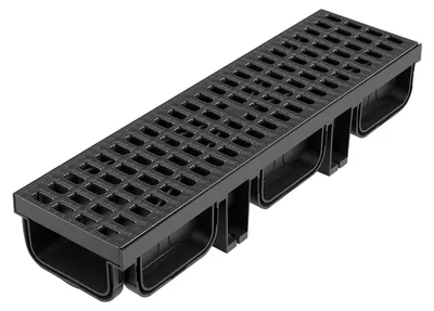 Zdjęcie produktu dla Odpływ liniowy, 510 x 140 x 90 mm, zestaw 12 sztuk. Kanał odpływowy z tworzywa HDPE z kratkami i zaślepkami. Wysokiej jakości system odprowadzania wody do użytku zewnętrznego, idealny do podjazdów, tarasów, basenów, ogrodów i podwórzy. Kolor: czarny