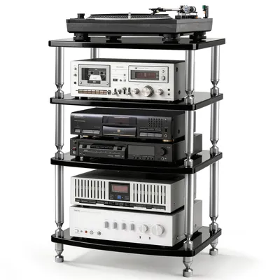 Produktbild von 4 Etagen HiFi-Rack AV-Regal Medienregal mit Verstellbaren Fächern Phonoschrank TV-Ständer Lautsprecher-Rack für Plattenspieler Verstärker HiFi-Geräte