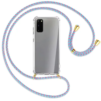 Produktbild von Handykette Backcover-Schutzhülle mit Band (Metall goldfarben) für Samsung Galaxy S20 (G980) - pink/mint
