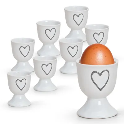 Produktbild von Einfarbige Steingut Eierbecher Landhaus-Stil 8-tlg. Set weiss