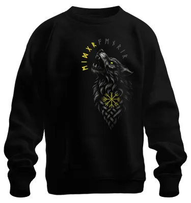Produktbild von Wikinger Wolf Vegvisir Nordische Runen Kompass Mythologie Sweatshirt Pullover, Schwarz, XXL