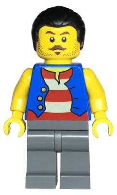 Produktbild von LEGO Minifigur Pirate - Male, Blue Vest, Dark Bluish Gray Legs, Black (bdp147)