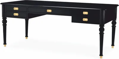 Produktbild von Casa Padrino Luxus Barock Schreibtisch Schwarz / Messing 185 cm - Barock Büro Möbel