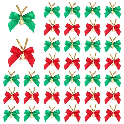 Weihnachtsschleifen mit Glöckchen, 36 Stück, rot/grün, 5 cm