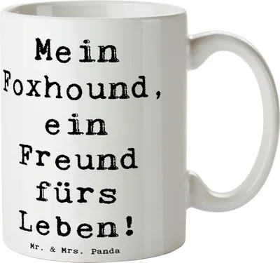 Produktbild von Mr. & Mrs. Panda Kaffeetasse Spruch Foxhound Freund - Weiß - Geschenk, Hund, Tasse, Eigenschaften, Hunderassen, Pflege, kaffeebecher bedruckt, fürs Leben, Henkelpott