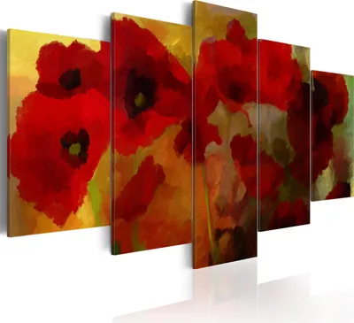 Produktbild von Leinwandbilder Blumen 200x100 cm Vlies Leinwandbild 5 tlg Kunstdruck modern Wandbilder XXL Wanddekoration Design Wand Bild - Mohnblumen wie gemalt 020110-63