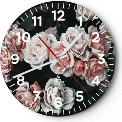 Produktbild von Wanduhr - Rund - Glasuhr - Rosen Blumen Blätter - 40x40cm - Schleichendes Uhrwerk - Lautlos - zum Aufhängen bereit - Dekoration Modern - Wanddekoration aus Glas - C4AR40x40-4760