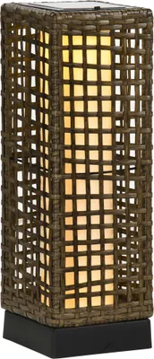 Zdjęcie produktu dla Lampa solarna Fortuna Lai Rattanowa lampa zewnętrzna LED z czujnikiem światła, wodoodporna, 15,5 x 15,5 x 46 cm, do ogrodu i tarasu